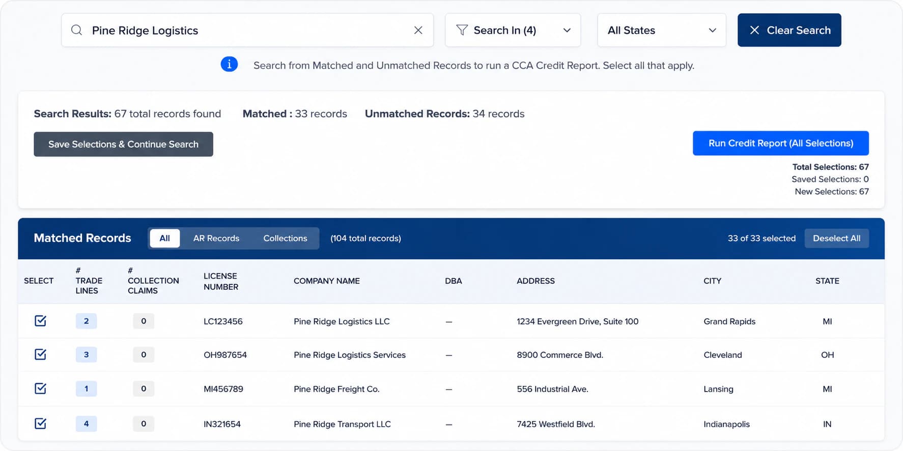 Select records and run the CCA report for a Missouri cannabis operator