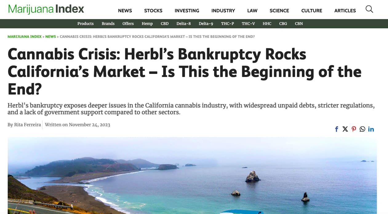 Cannabis Crisis: Herbl’s Bankruptcy Rocks California’s Market – Is This the Beginning of the End?